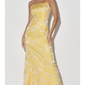 Lulus Bright Blooms Champage Yellow Jacquard Maxi Dress Formal Size XL